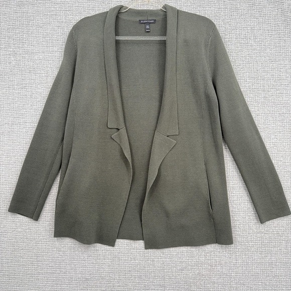 Eileen Fisher Sweaters - Eileen Fisher Olive Green Open-Front Knit Cardigan